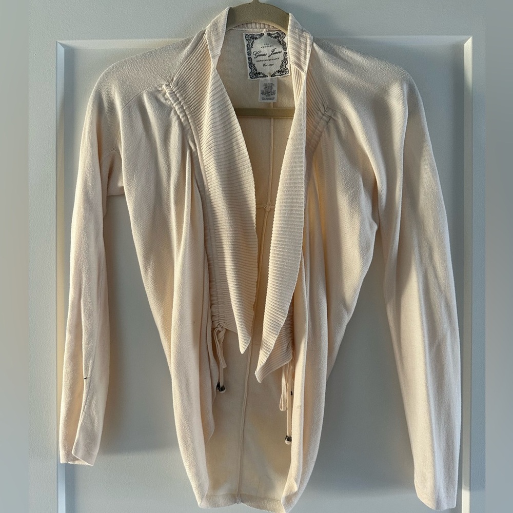 Vintage Guess Jeans Cream Open Front Cardigan with Drawstring Ruching - Medium